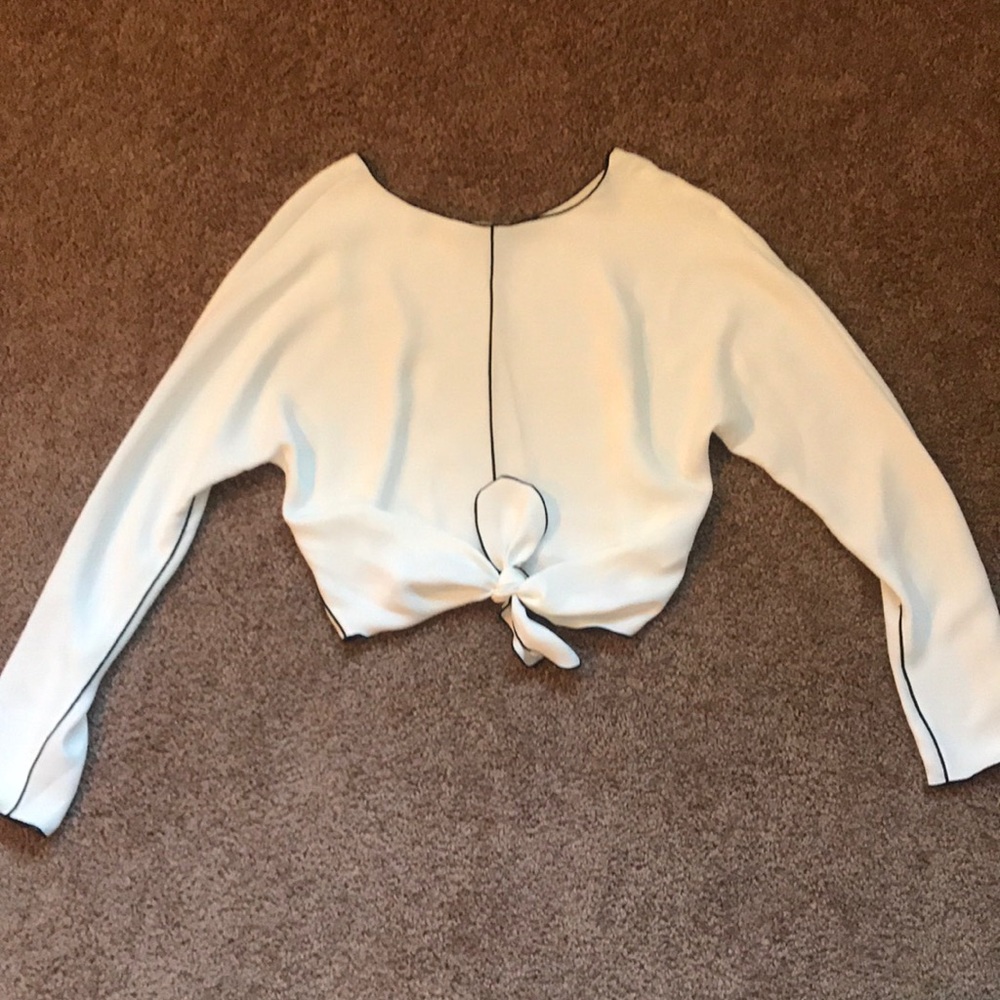Aritzia White Crop  with Piping Detail